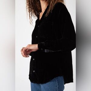 CP Shades Black Velvet Silk Blend Romy Long Sleeve Button Down Shirt Witchy